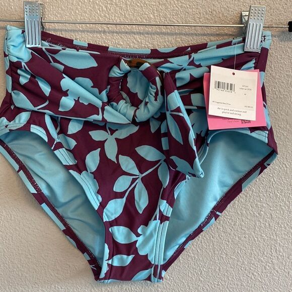 NWT- Kate Spade Belted High-waist Bikini Bottoms- Cabernet/Blue- Size XS - Picture 5 of 9